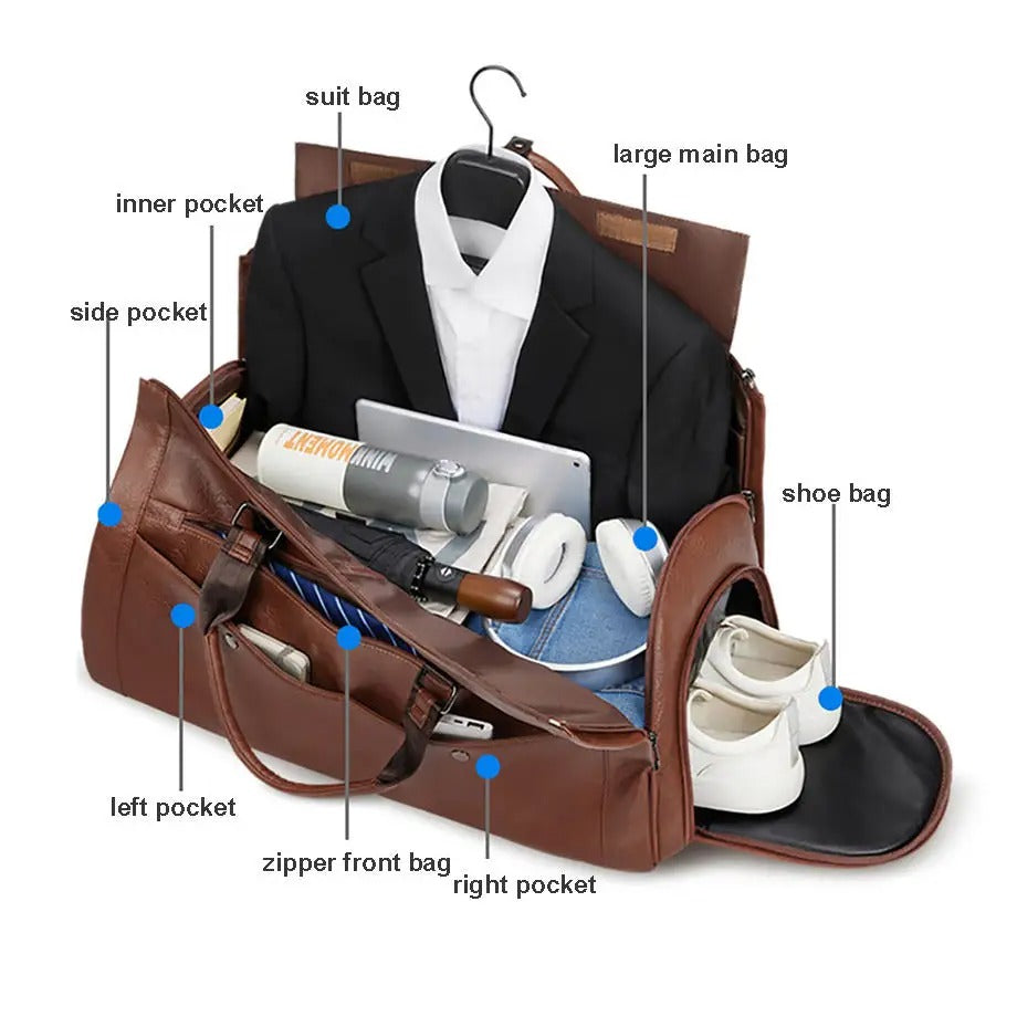 Leather Foldable Duffle Bag Suit Travel Bag For Men and Women
