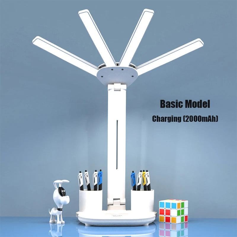 3in1 Multifunction Table Lamp LED Four-headed Folding With Fan Calendar Clock