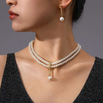 Matching Necklace and Earrings Set – Elegant Imitation Pearls & Beads, Perfect for Weddings & Bridal Fashion