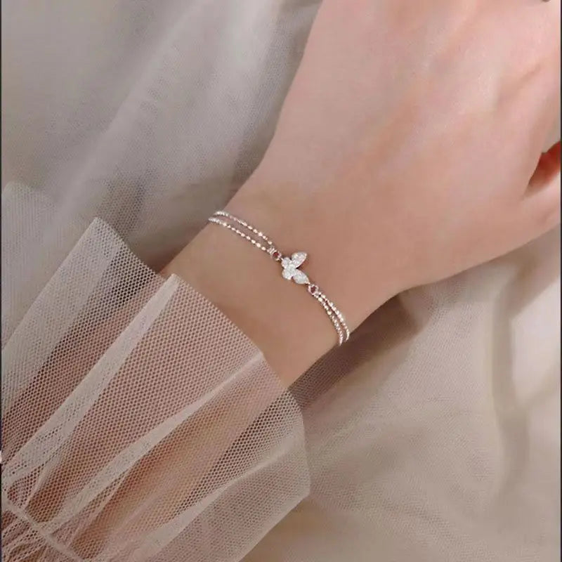 Silver Zircon Butterfly Bracelet