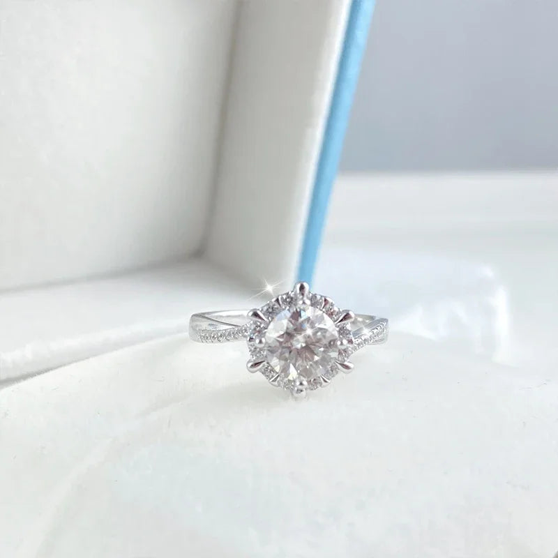 925 Silver 18K White Gold Moissanite Diamond Ring