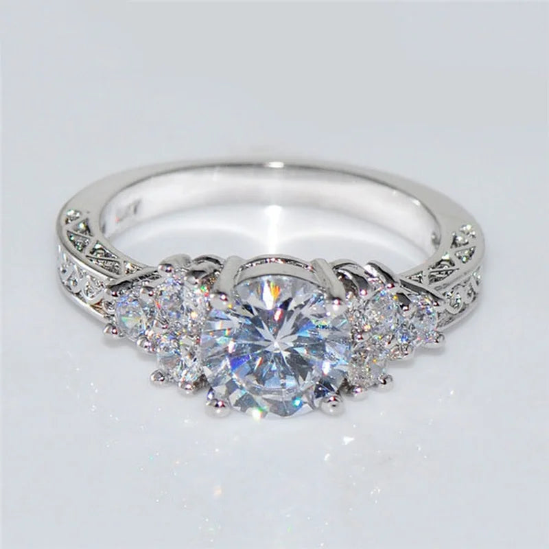 White Zircon Stones Silver Engagement Ring