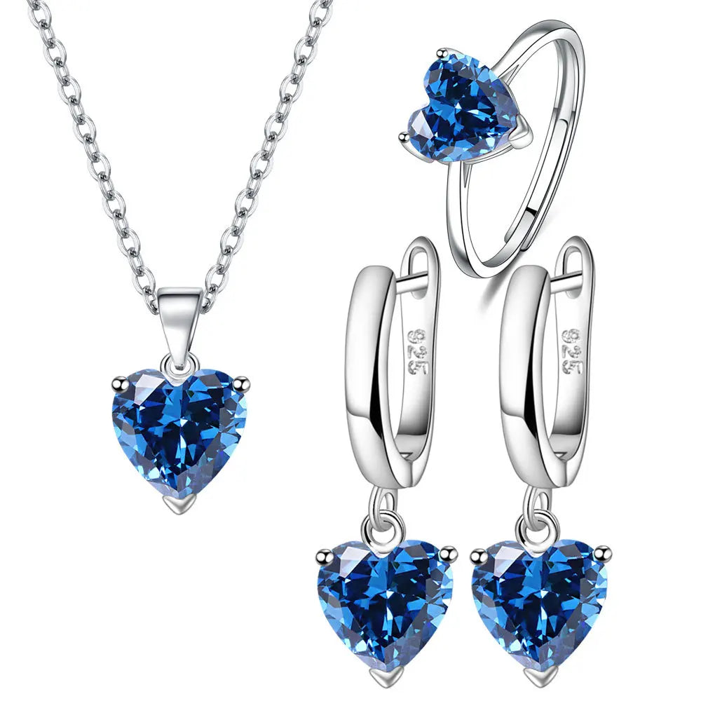 925 Silver Heart Zircon Jewelry Set