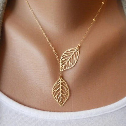 Double Leaves Boho Clavicle Necklace