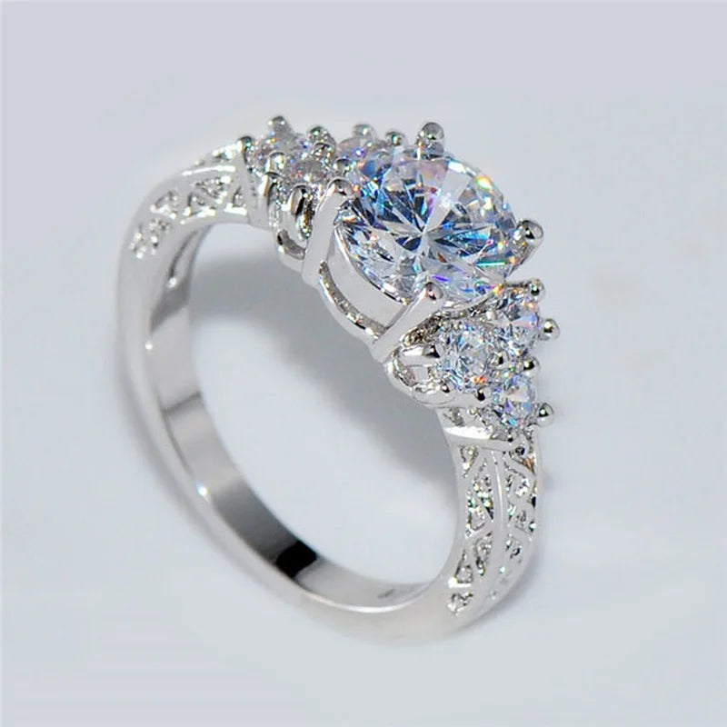 White Zircon Stones Silver Engagement Ring