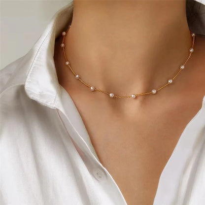 Gold Beads Pearl Choker Necklace