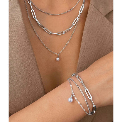 Stainless Steel Multi-Layer Pearl Pendant Jewelry Set