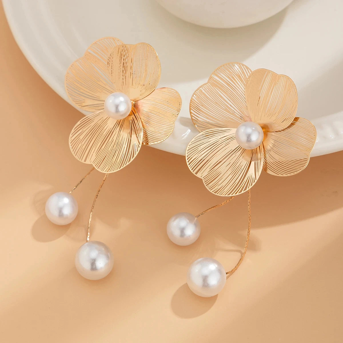 Flower Petal Tassel Drop Earrings