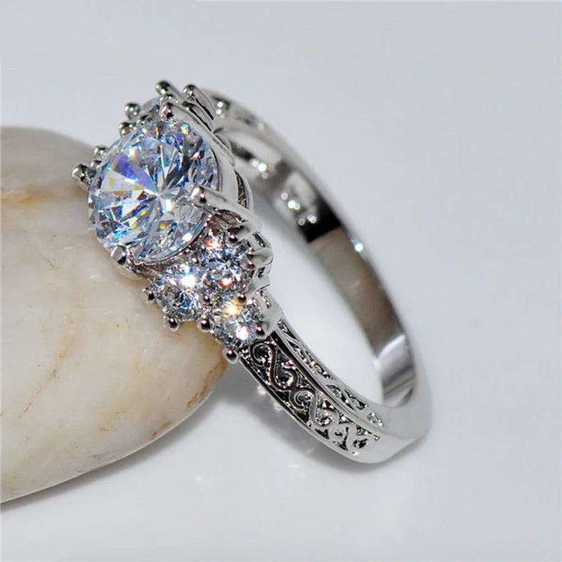 White Zircon Stones Silver Engagement Ring