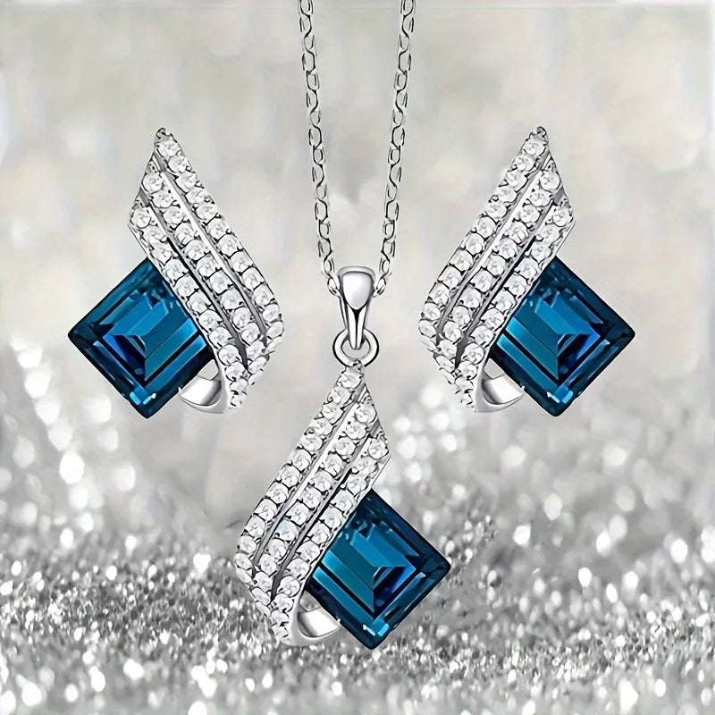 3pcs Angel Wings Blue Crystal Jewelry Set