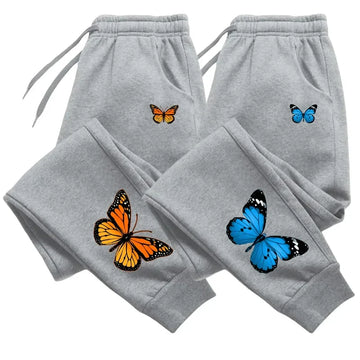 Butterfly print women's sweatpants, polyester joggers with pockets and drawstring, lightweight and plus sizes available.