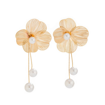 Flower Petal Tassel Drop Earrings