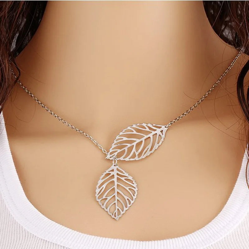 Double Leaves Boho Clavicle Necklace