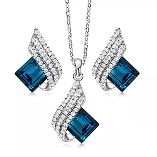 3pcs Angel Wings Blue Crystal Jewelry Set