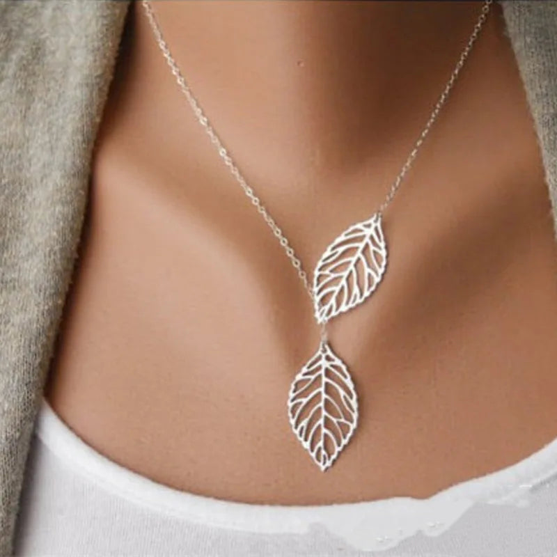 Double Leaves Boho Clavicle Necklace