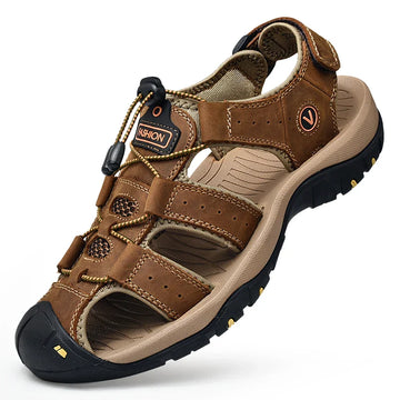 Premium genuine leather sandals for men with a stylish closed-toe design.