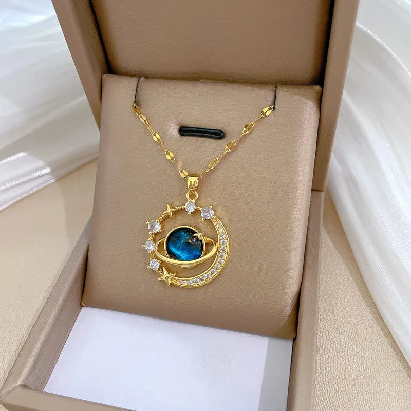 Zircon Planet Moon Pendant Necklace