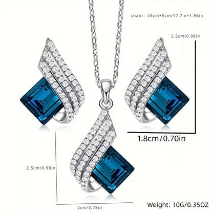 3pcs Angel Wings Blue Crystal Jewelry Set