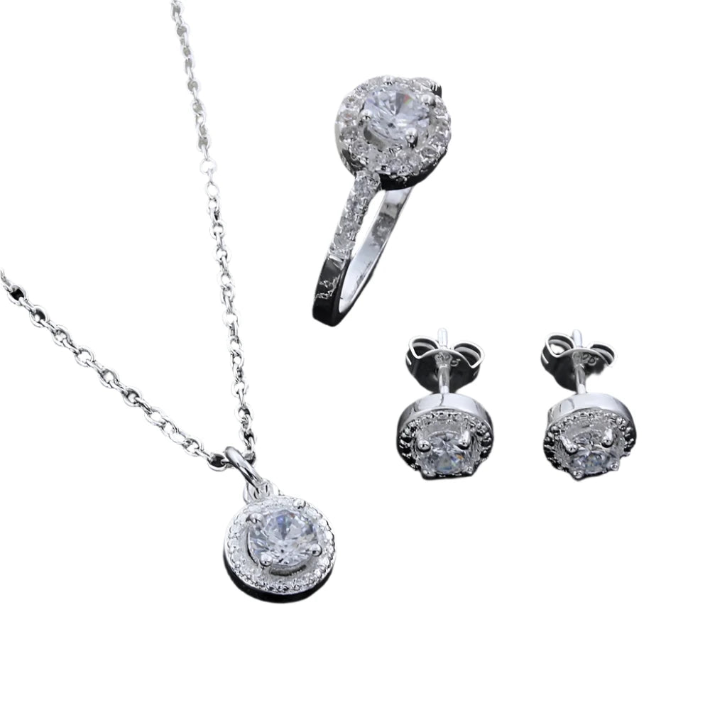 Silver Crystal Pendant Jewelry Set 