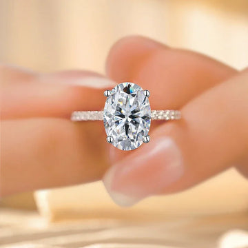 Oval Moissanite Ring in 925 Silver, available in 1ct, 2ct, or 3ct options, showcasing brilliant sparkle and elegance.